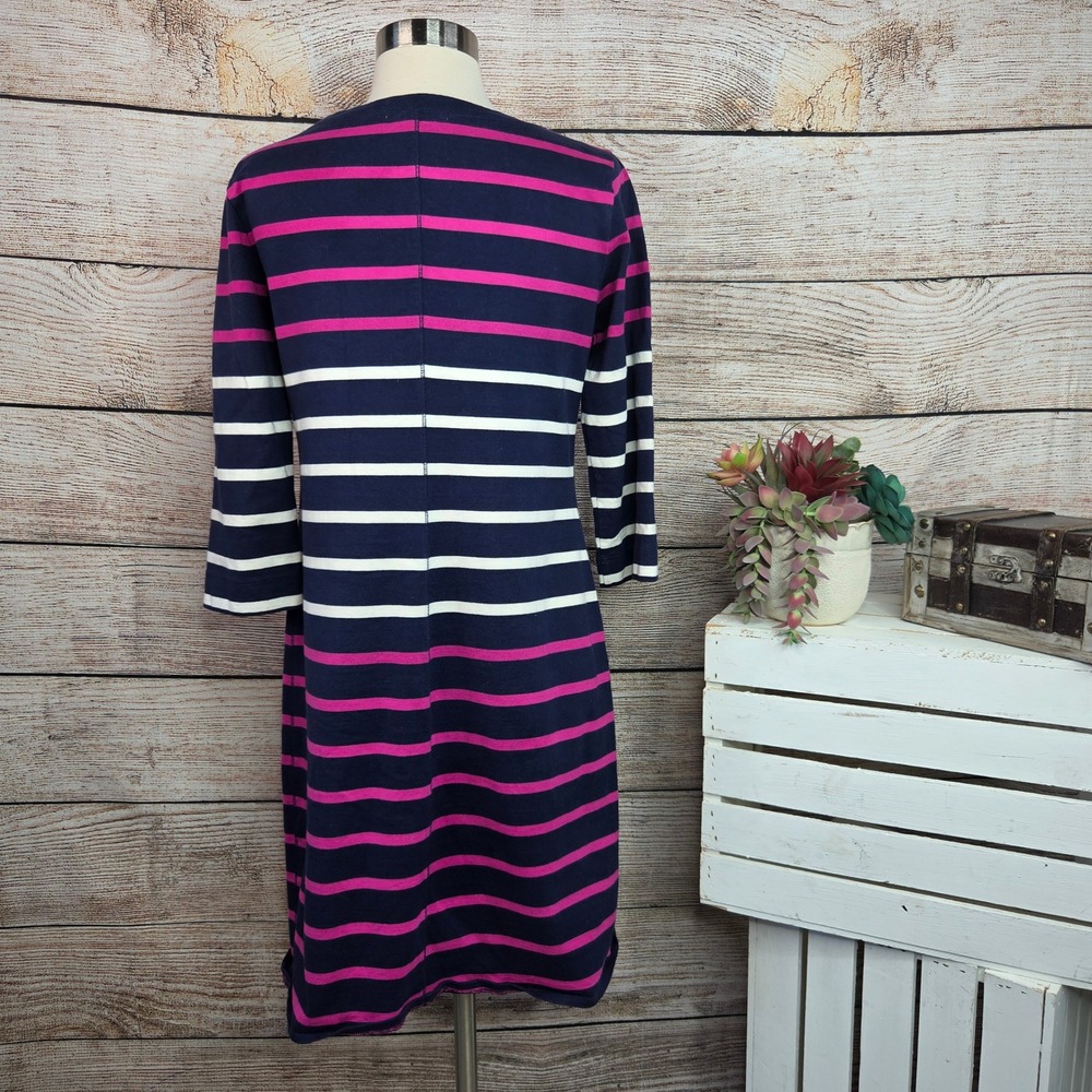 Banana Republic Womens Navy Pink Striped Boat Neck 3/4 Sleeve Shift Dress M - Picture 3 of 6